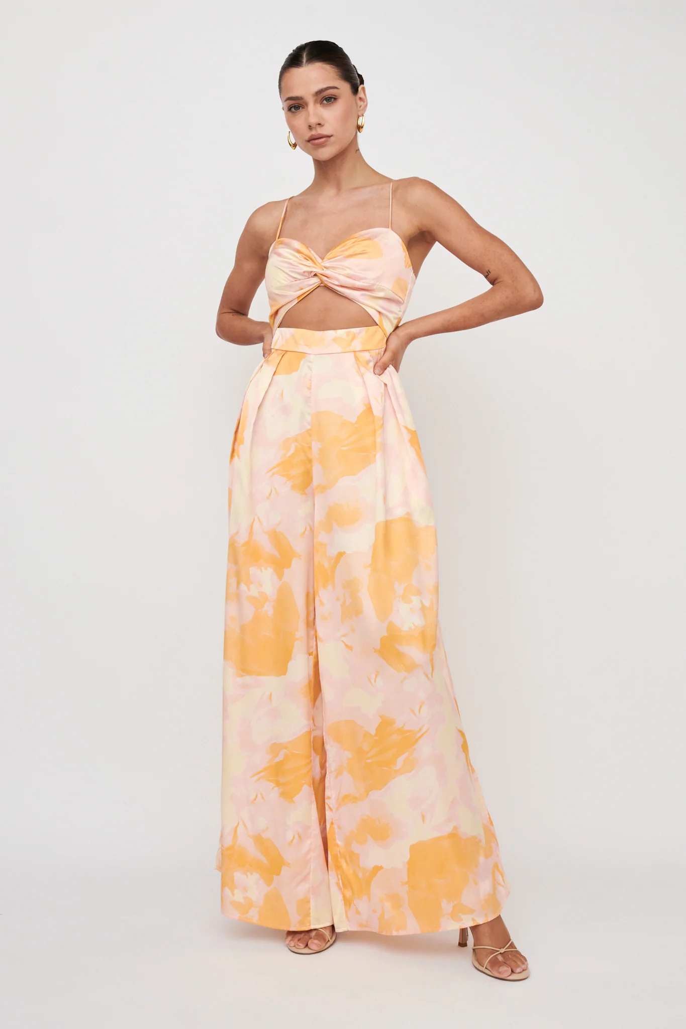 Tammi Cut-Out Waist Jumpsuit Abstract Yellow - Ruaus