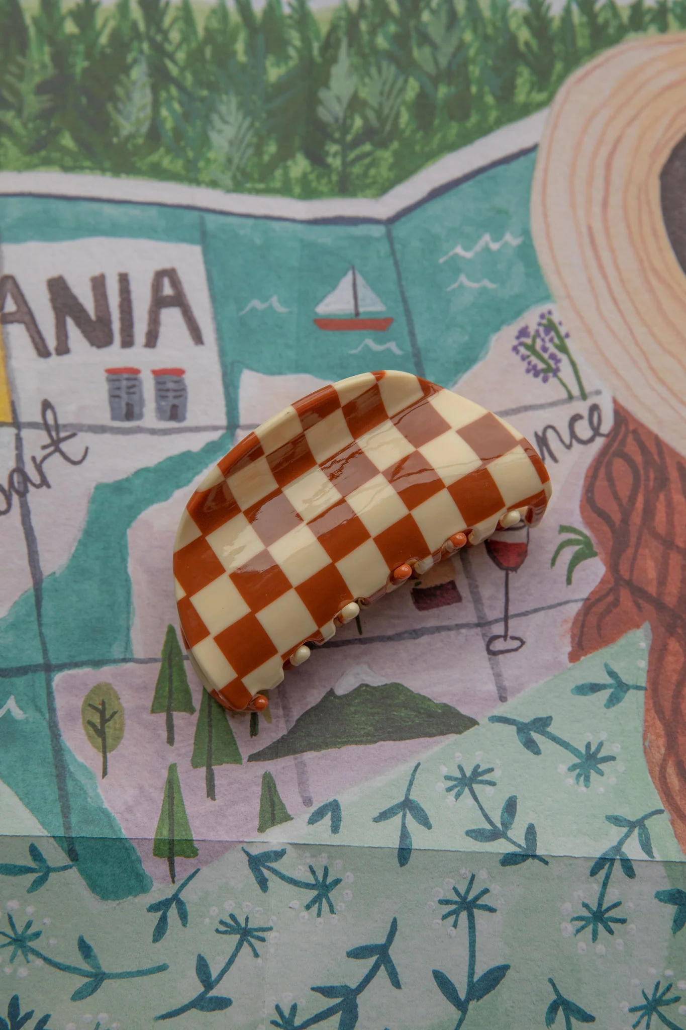 Kitsch Checkered Hair Clip Brown - Ruaus