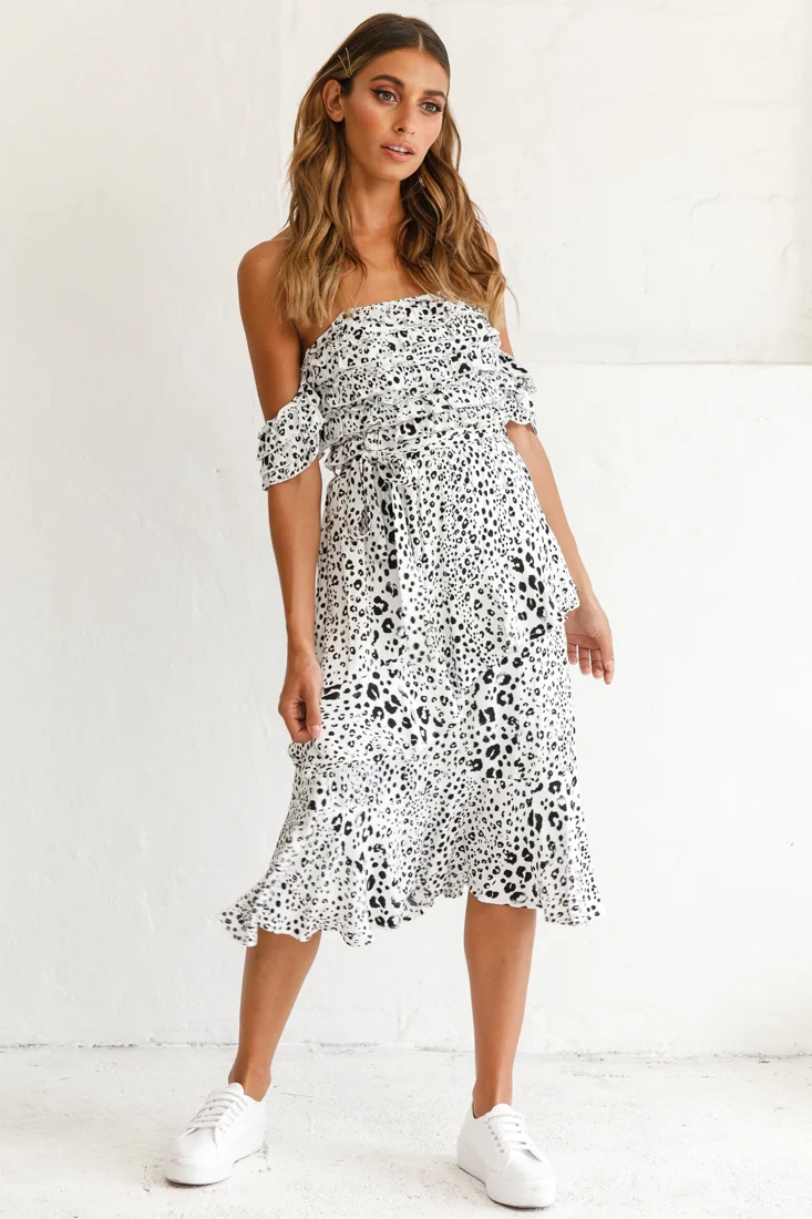 Ojai Midi Skirt White Leopard Print - Ruaus