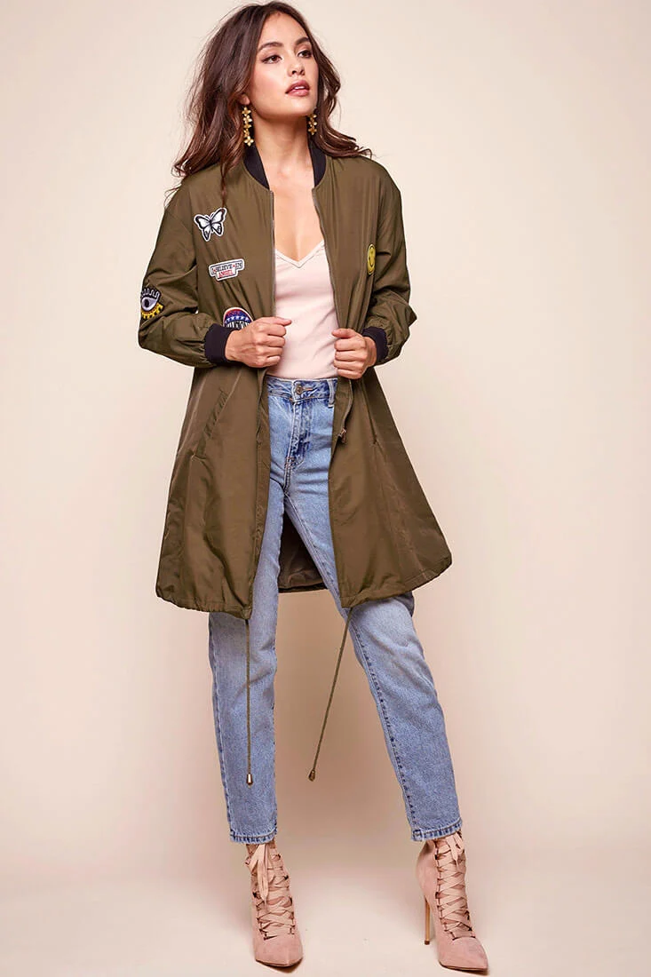 Harlan Patchwork Bomber Army Green Khaki - Ruaus