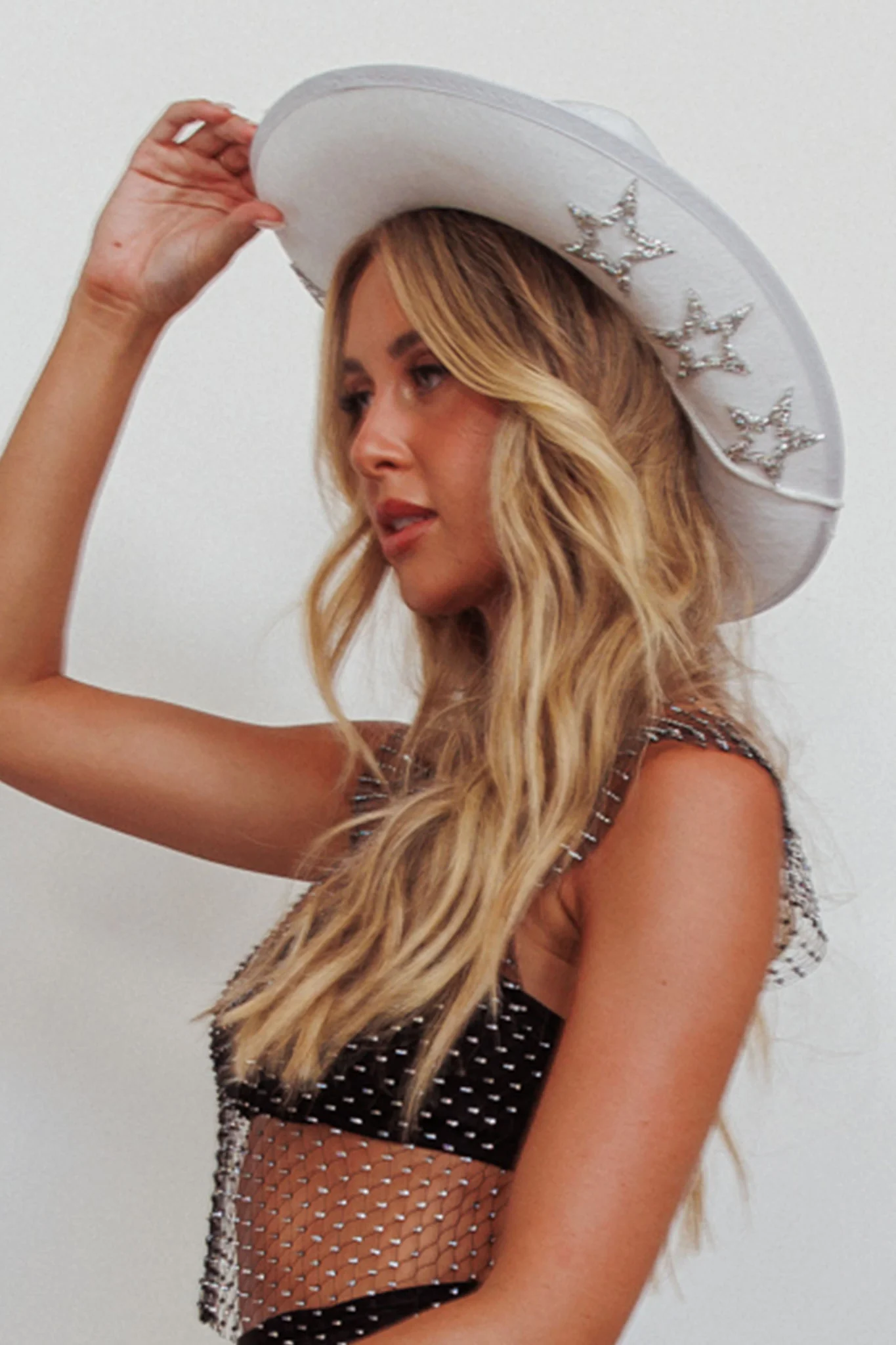 Bobby Rhinestone Star Cowboy Hat White - Ruaus