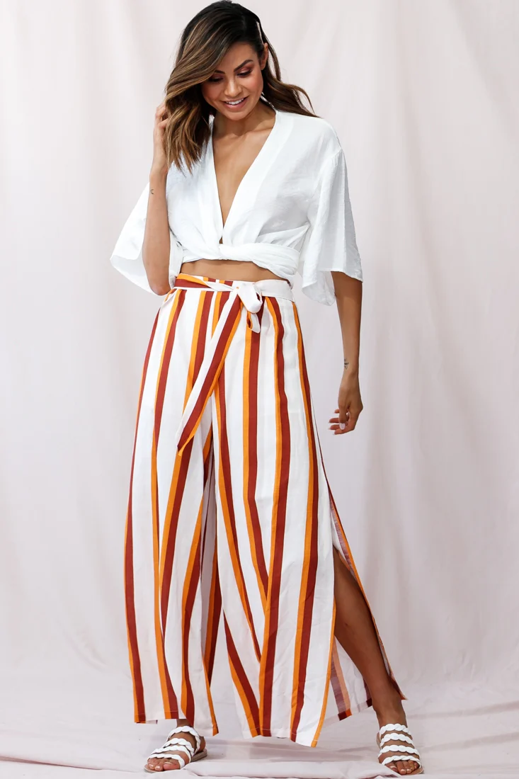 Aruba Wide Leg Side Split Pants Mustard/Brick - Ruaus