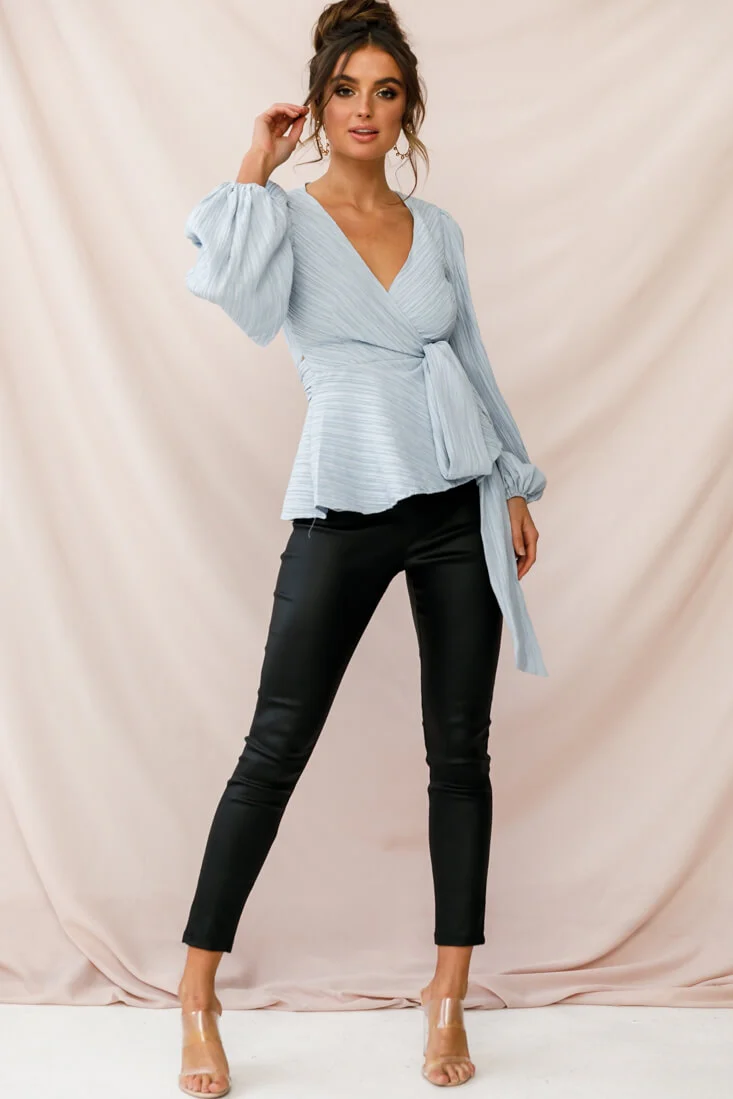 Macy Fit and Flare Wrap Top Blue - Ruaus