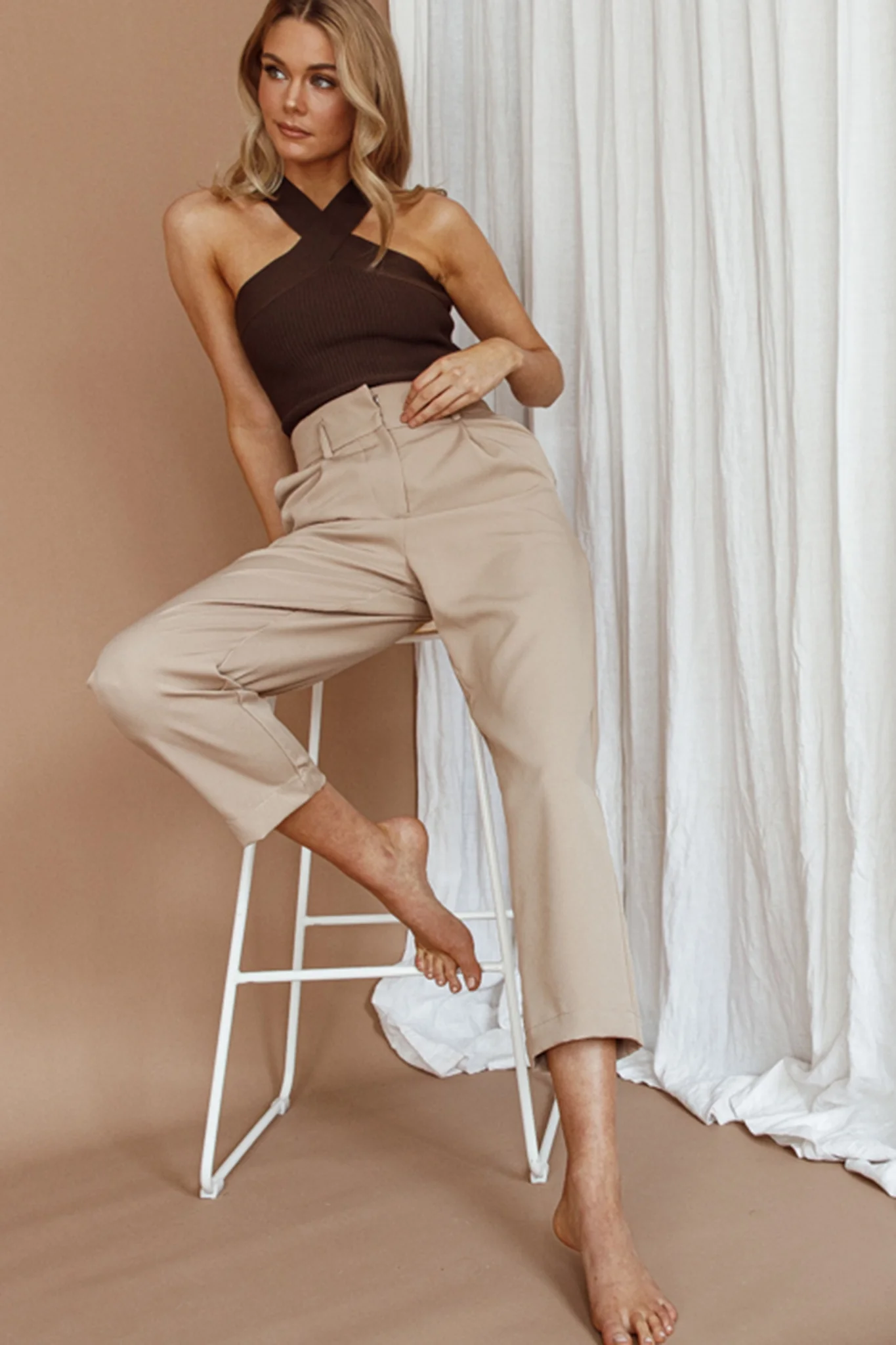 Chance Encounter Straight Leg Pants Latte - Ruaus