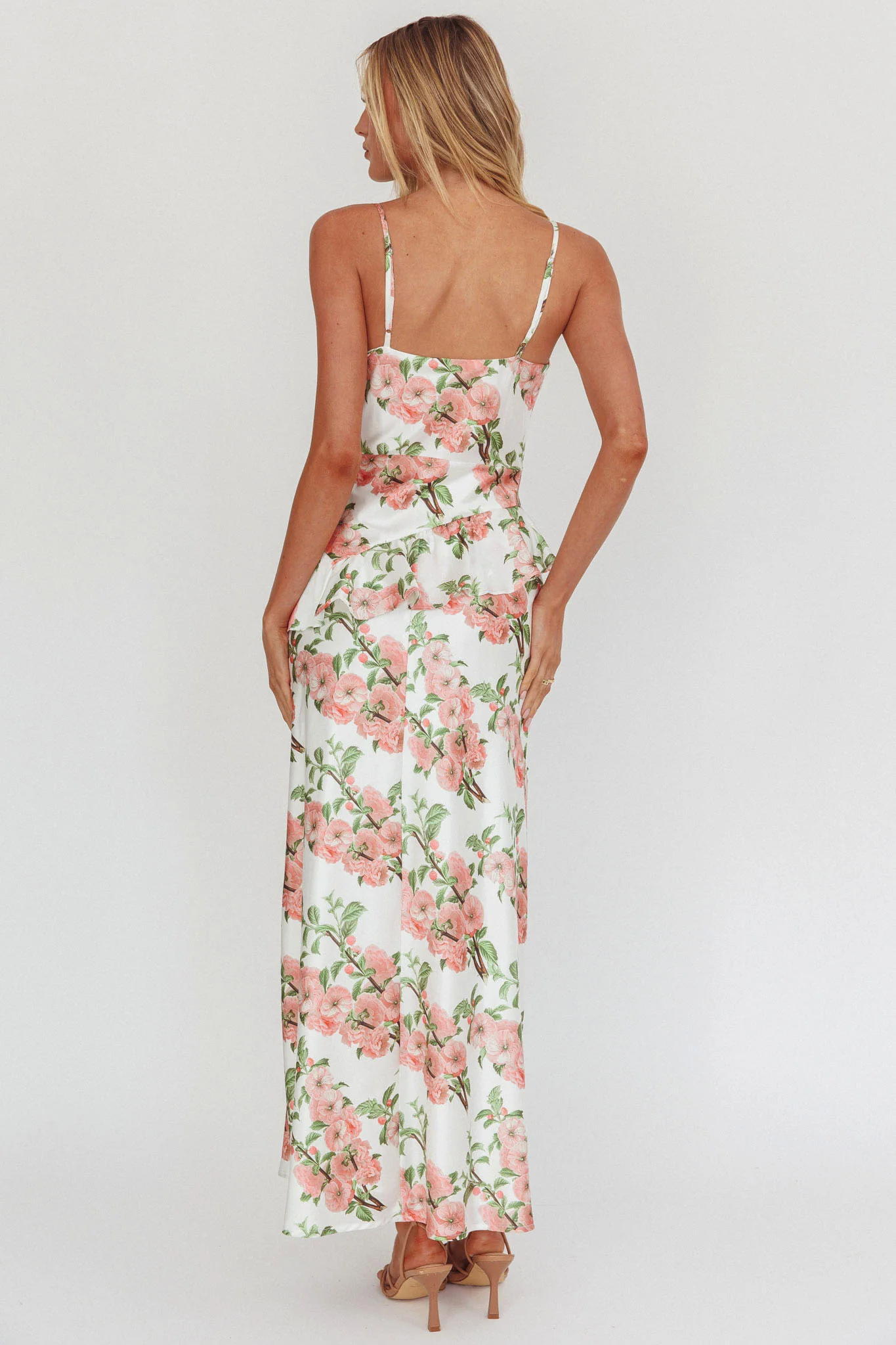 Jerica Ruffle Waist Maxi Dress Floral Blush - Ruaus