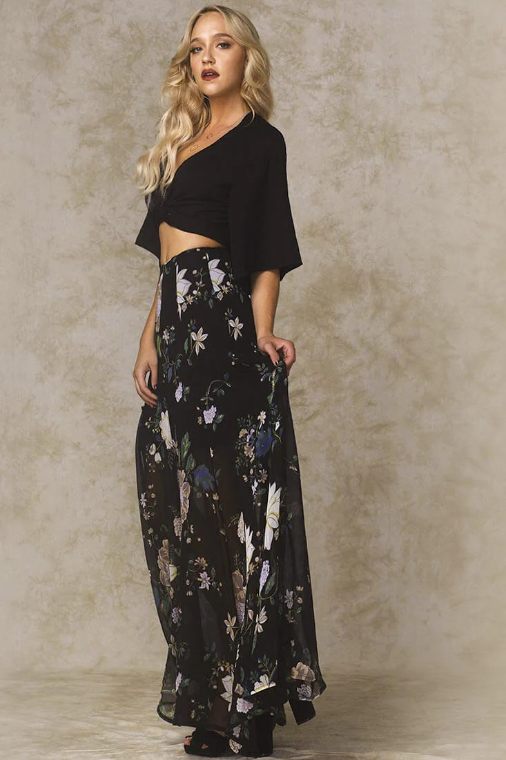 Riley High Slit Button Up Skirt Black - Ruaus