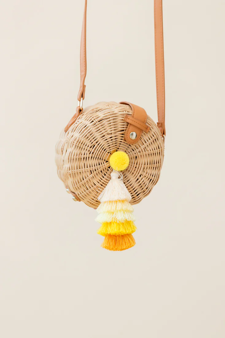 Tulum Woven Circle Tassel Trim Bag Yellow - Ruaus