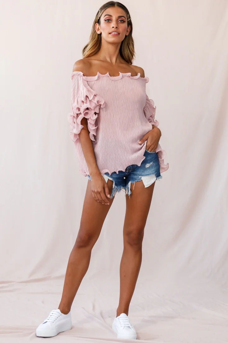 Miranda Ruffle Sleeve Top Blush - Ruaus