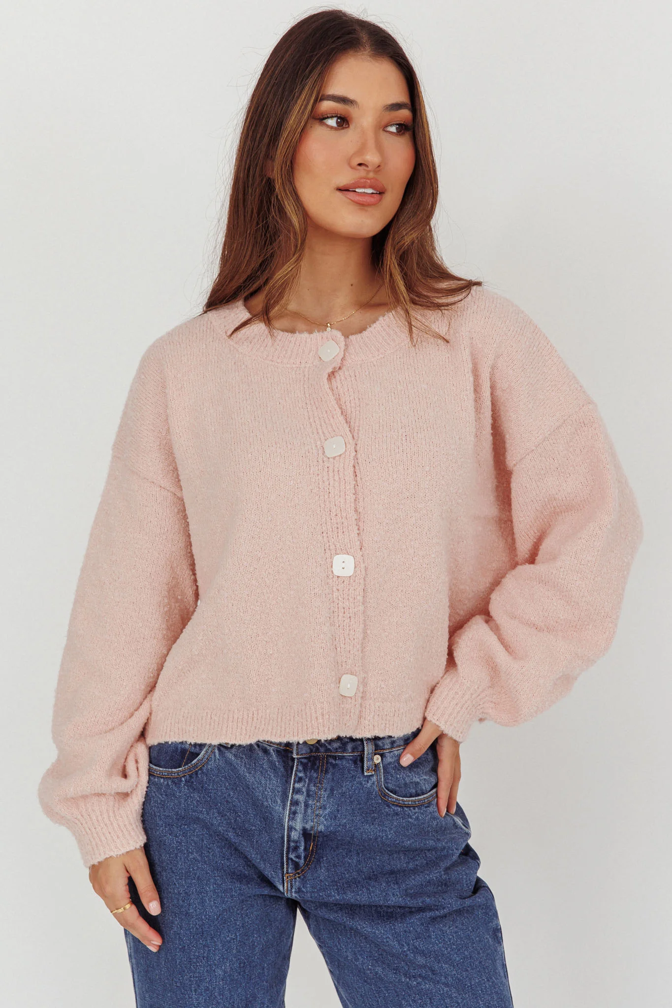 Taking Notes Button Front Cardigan Blush - Ruaus