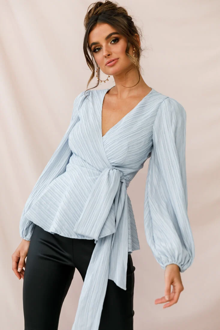Macy Fit and Flare Wrap Top Blue - Ruaus