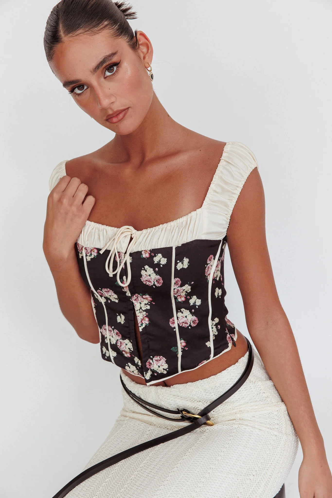 Take A Chance Drawstring Neckline Top Black - Ruaus