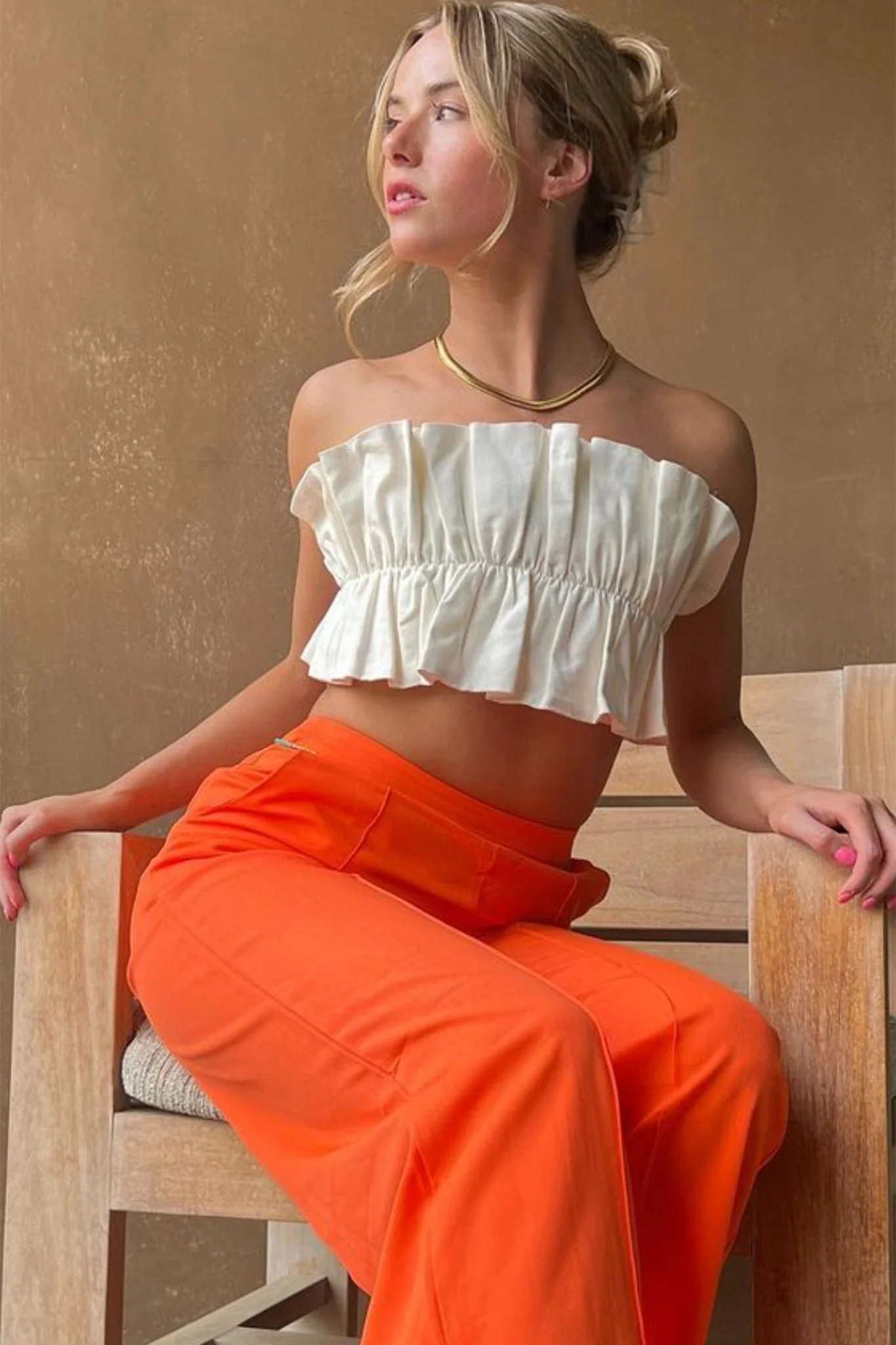 Thea Ruffle Crop Top White - Ruaus