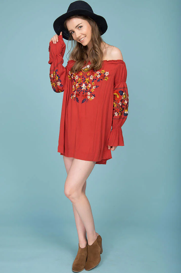Saige Floral Day Dress Rust - Ruaus