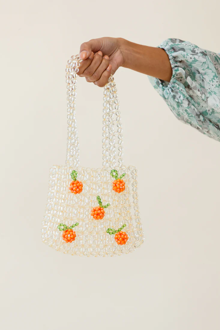 Taryn Beaded Orange Bag Beige - Ruaus