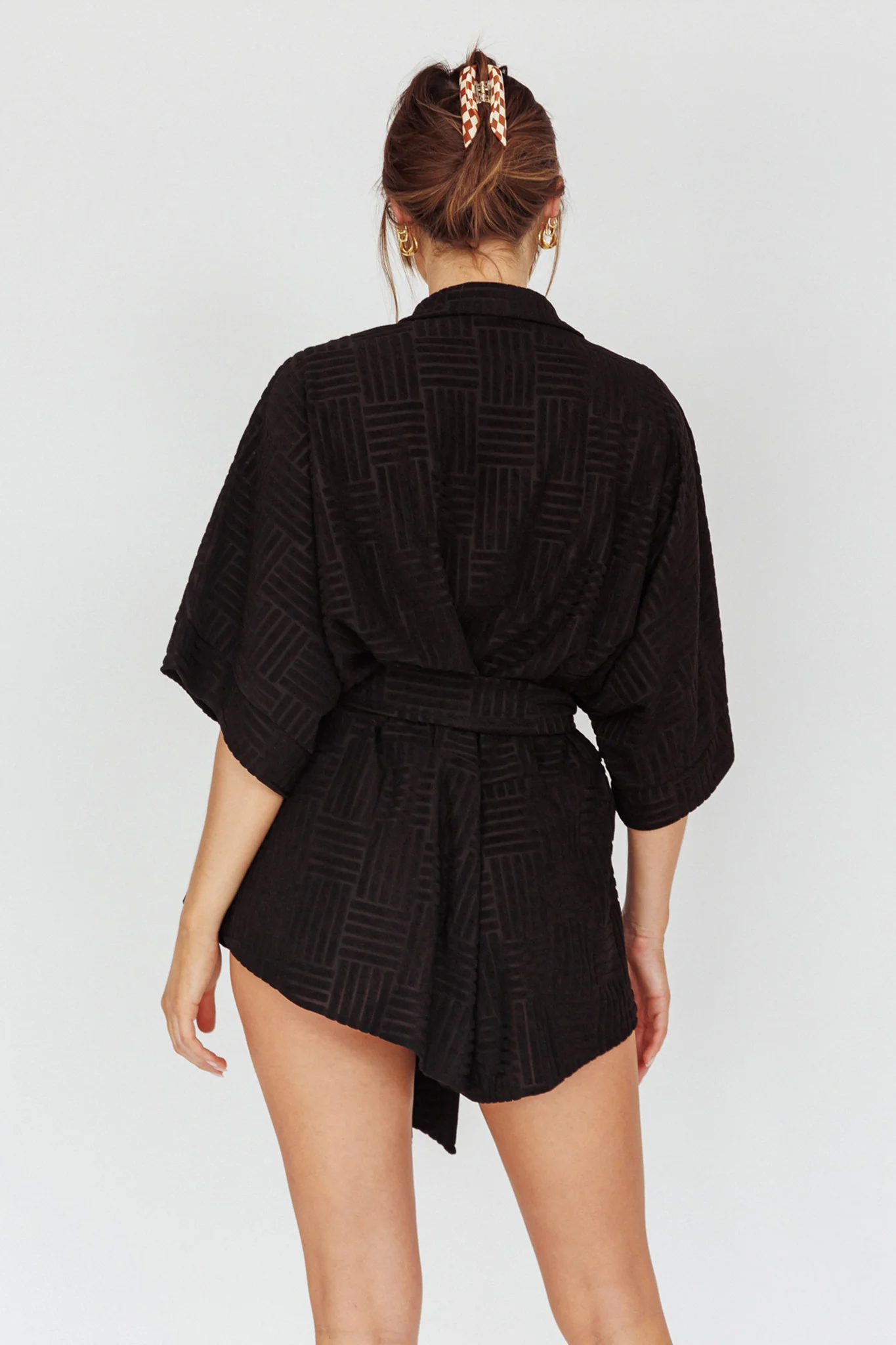 Daytona Beach Button-Up Romper Textured Black - Ruaus