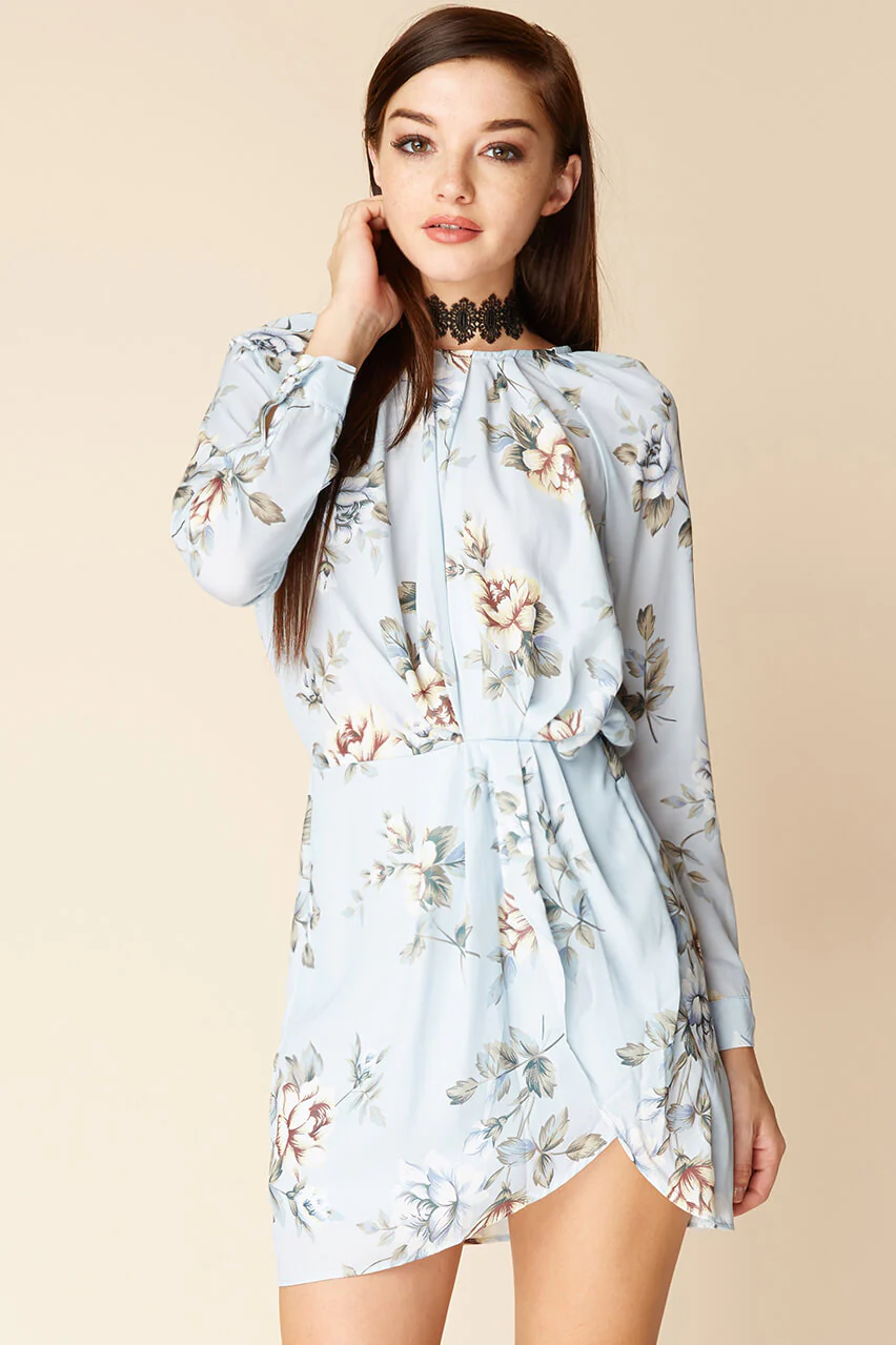 Sabrina Floral Dress Light Blue - Ruaus