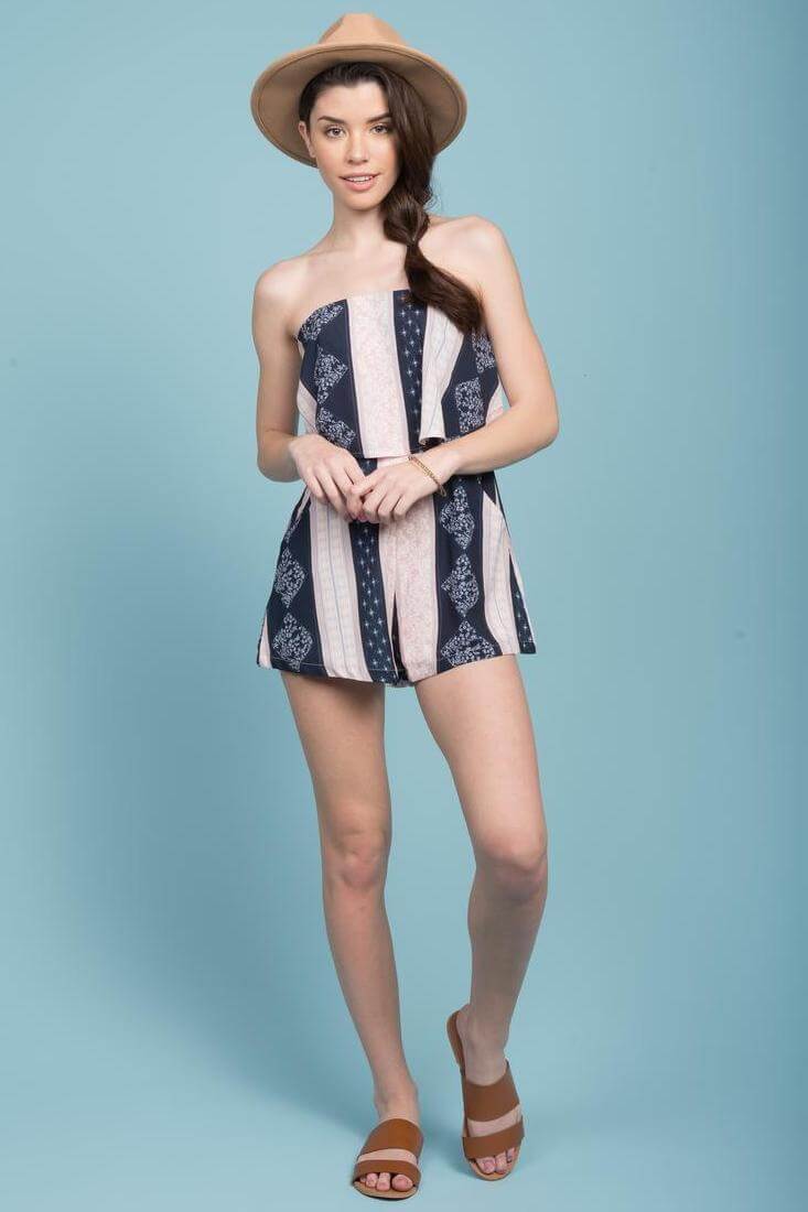 Monserrat Cute Striped Romper Navy - Ruaus