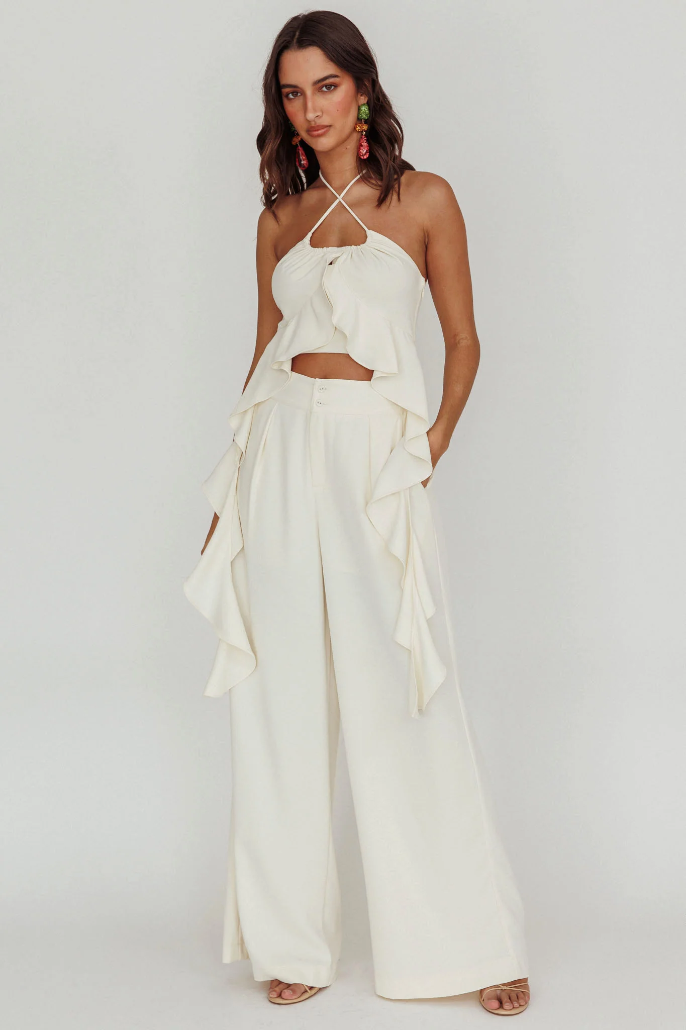 Songbird Halterneck Ruffle Cami Top - Ruaus