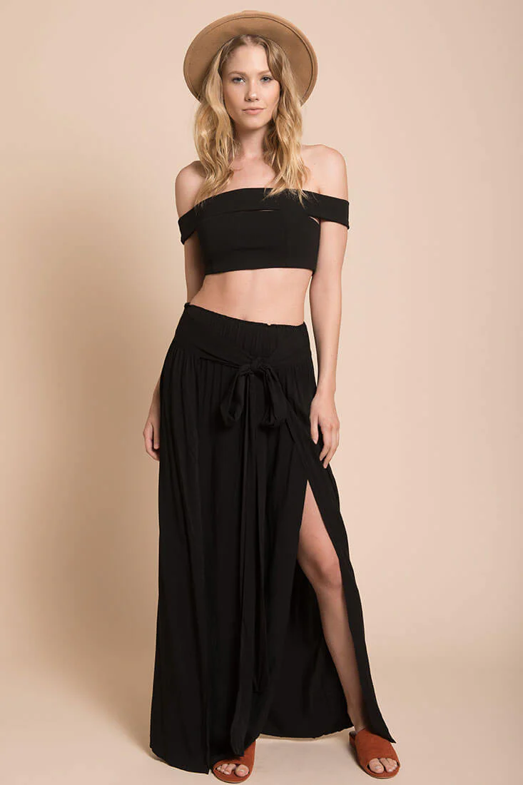 Evalyn High Slit Skirt Black - Ruaus