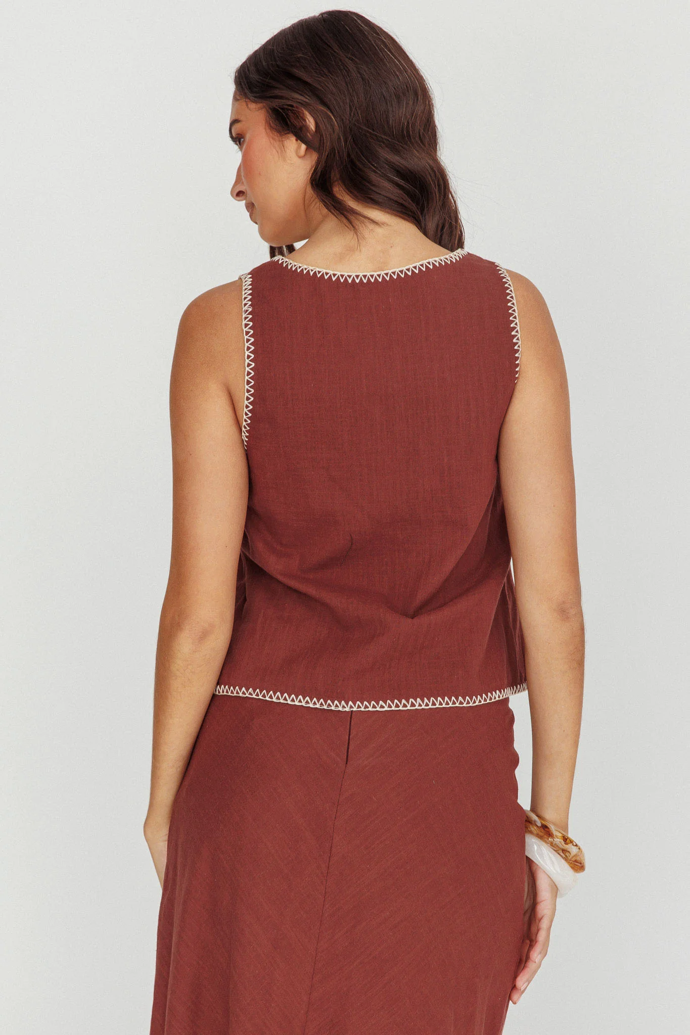 Dose Of Sunshine Blanket Stitch Vest Top Chocolate - Ruaus