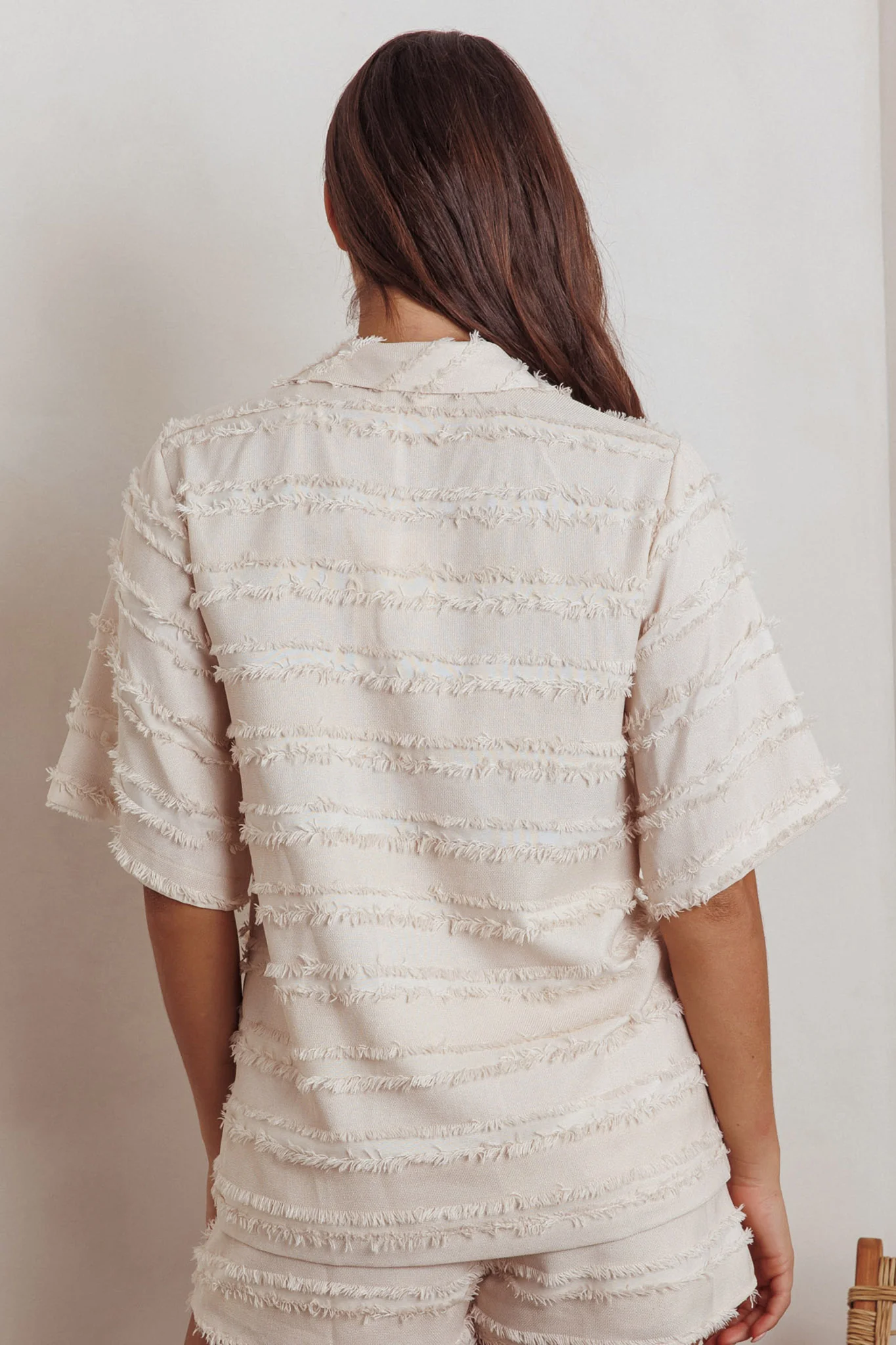 Reed Raw Edge Trim Collared Top Cream - Ruaus