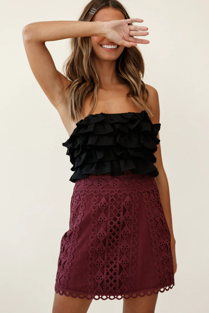 Dinah Crochet Overlay Skirt Plum - Ruaus