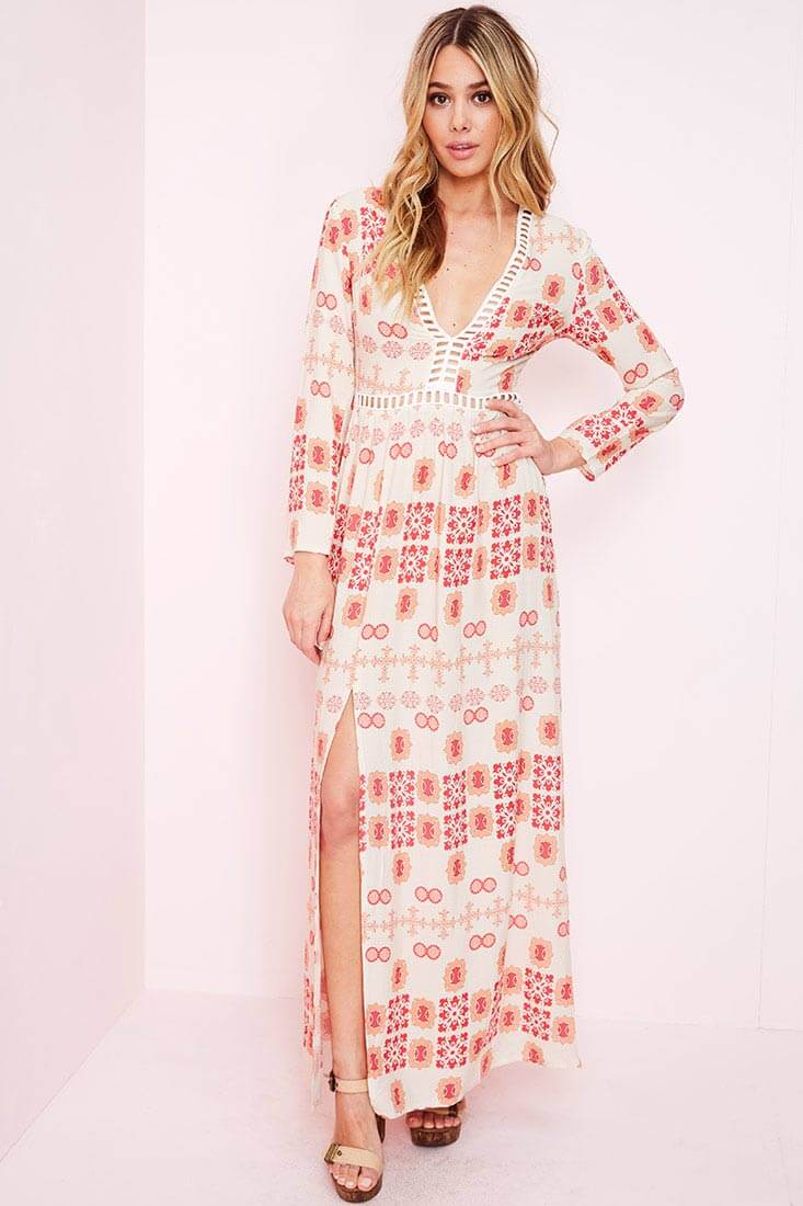 Avery Casual Maxi Dress Red Print - Ruaus