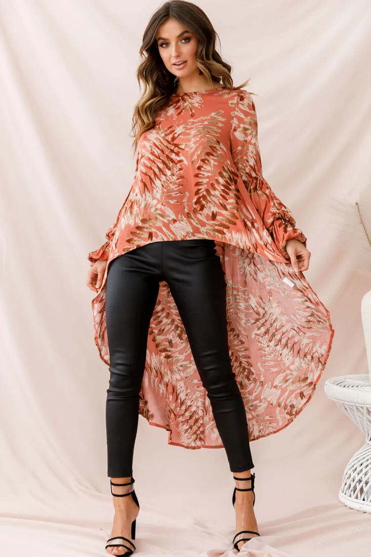 Elaine High Low Balloon Sleeve Top Rose - Ruaus