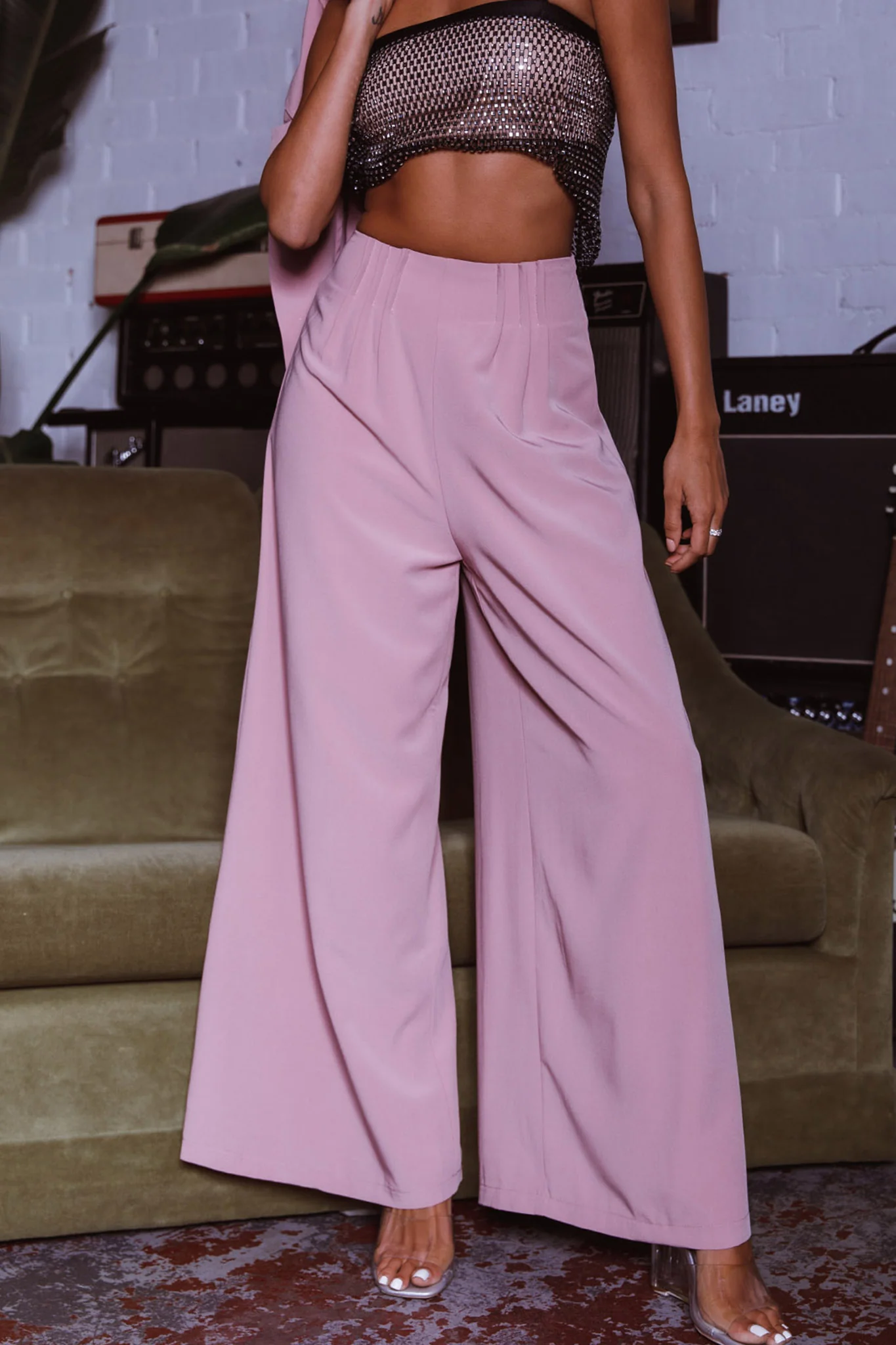 Vous Etes Belle Pleated Waist Pants Blush - Ruaus