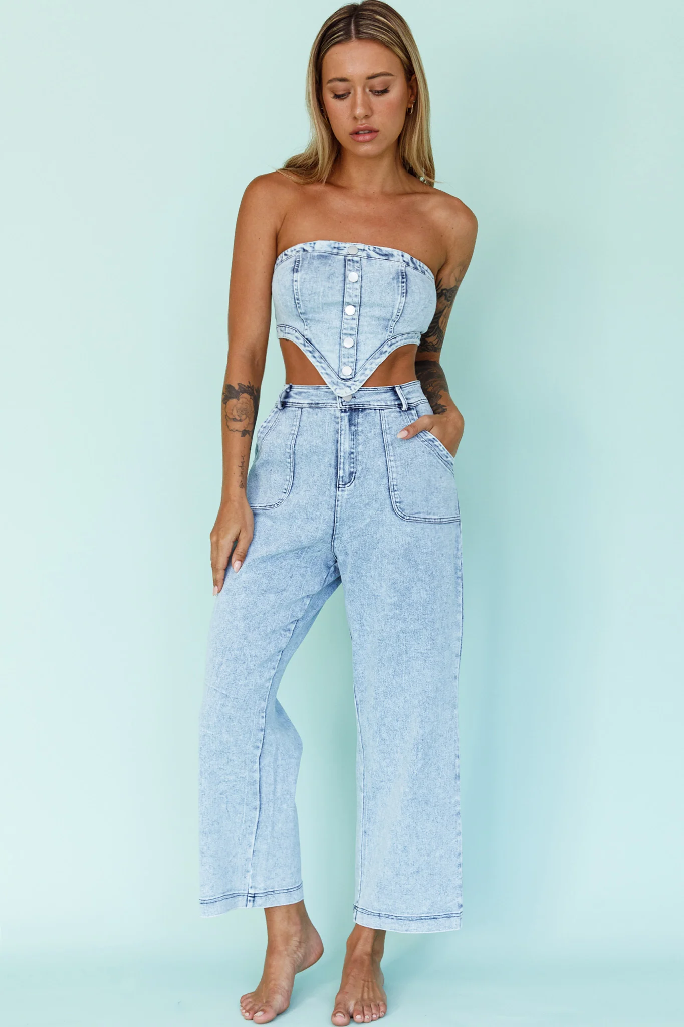 Uptown Wide Leg Pants Denim - Ruaus