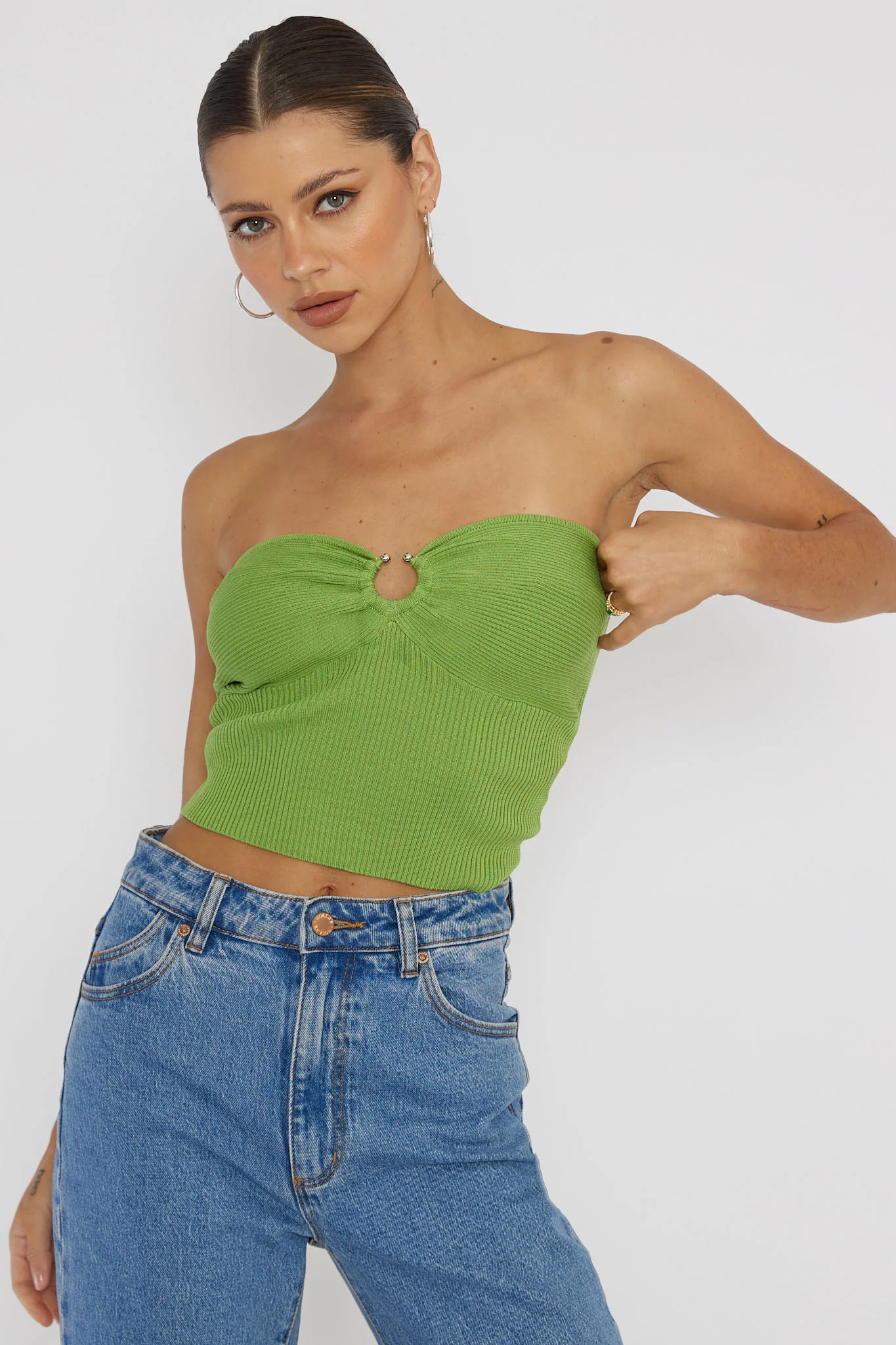 Real Talk Sweetheart Neckline Top Green - Ruaus