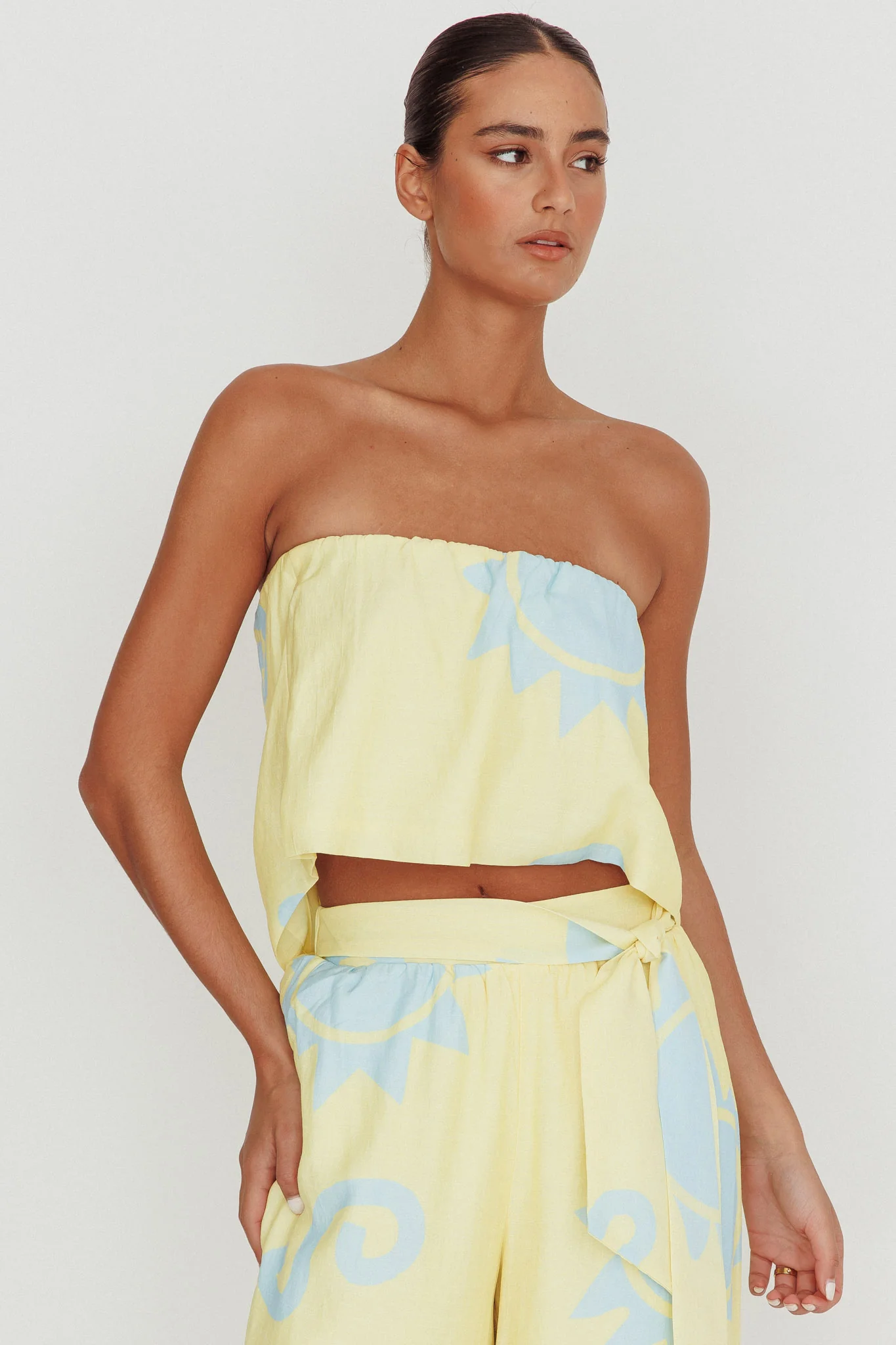 Nectar Sun Print Strapless Top Yellow - Ruaus