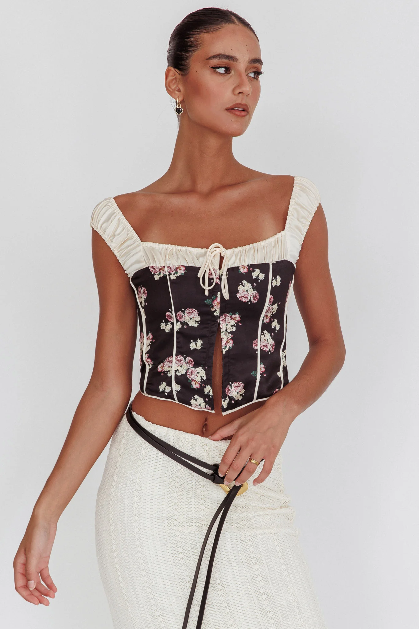 Take A Chance Drawstring Neckline Top Black - Ruaus