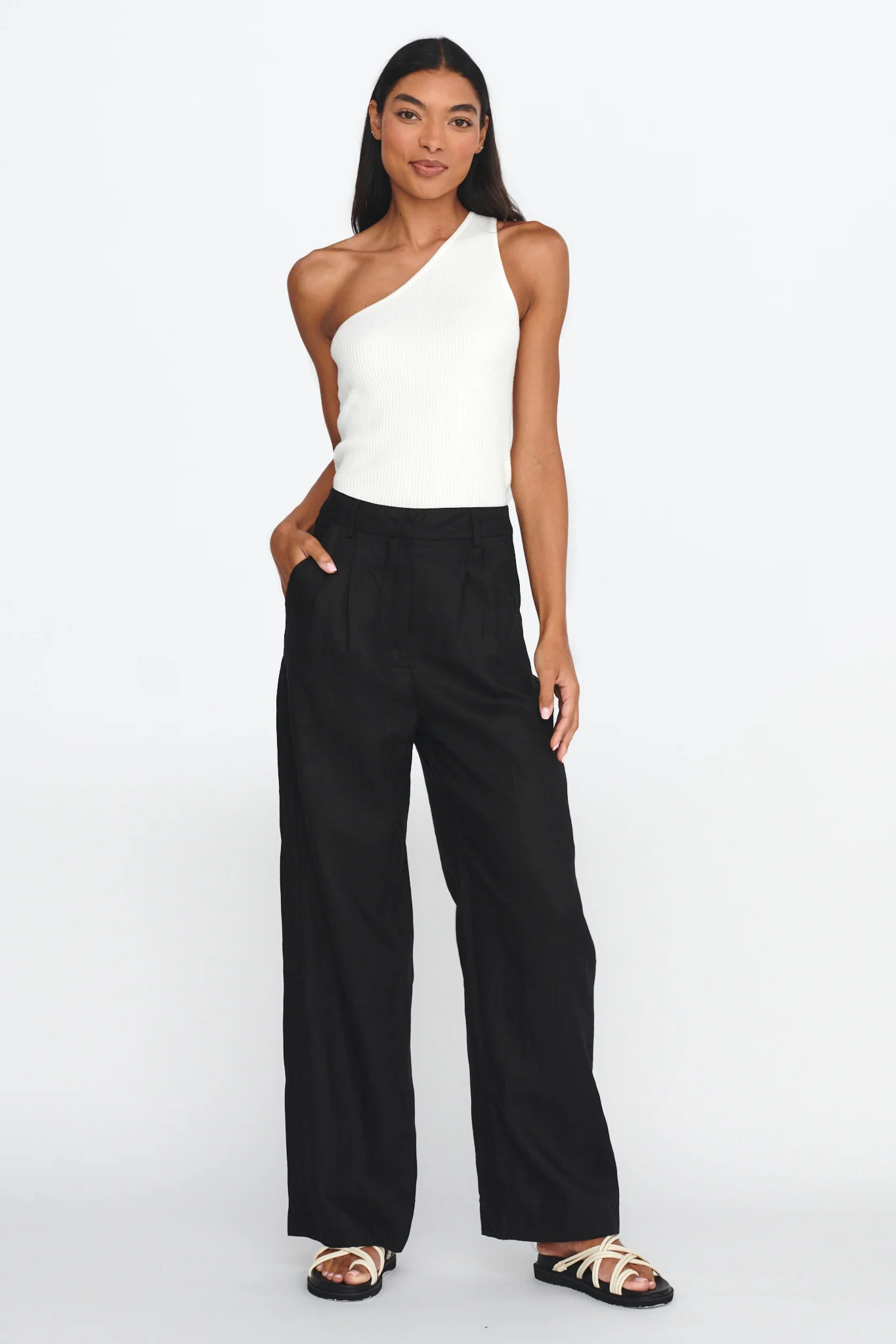 Dodie Straight Leg Trouser Pants Linen Black - Ruaus
