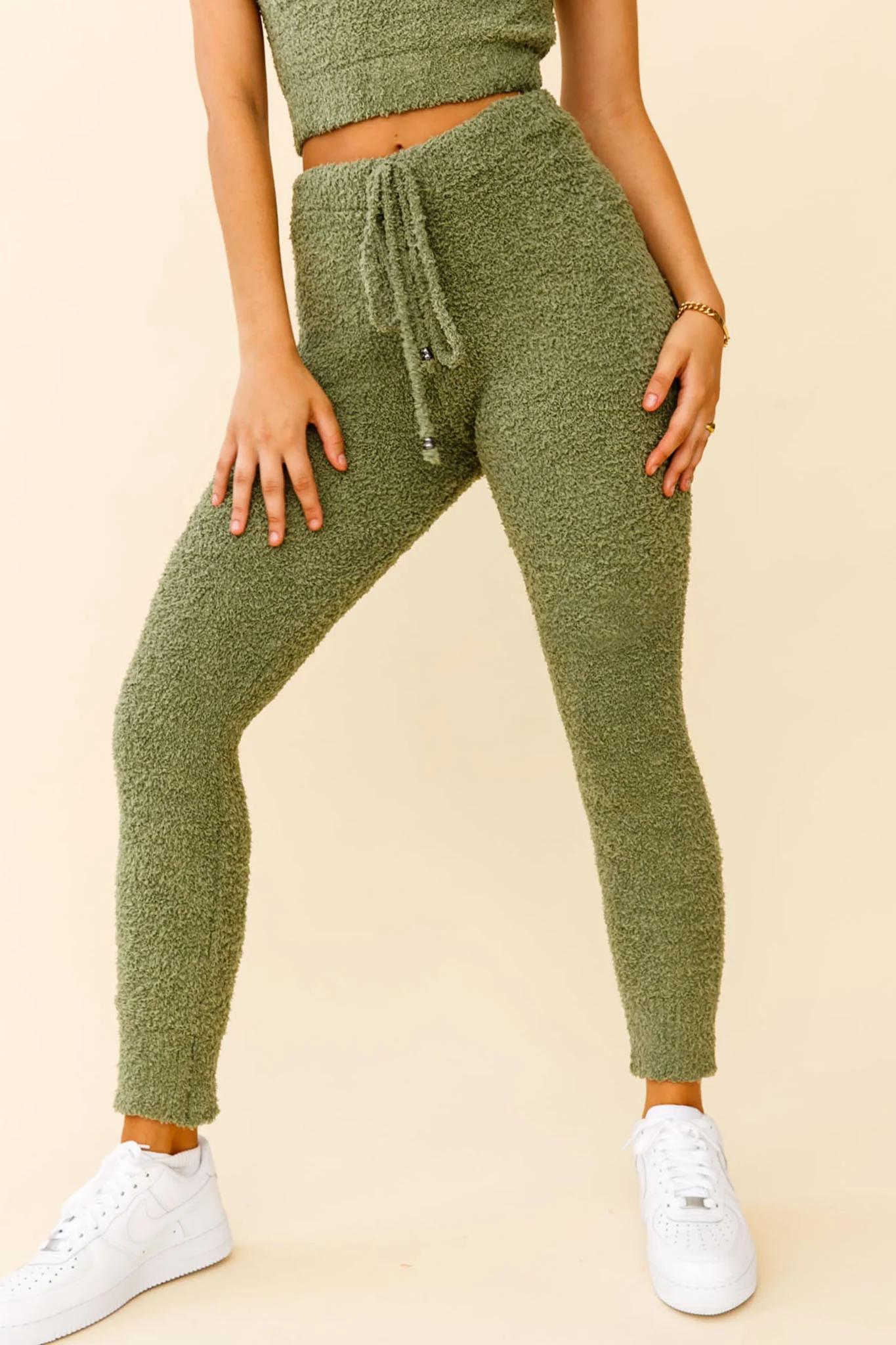 My Girl Fuzzy Knit Jogger Pants Sage - Ruaus
