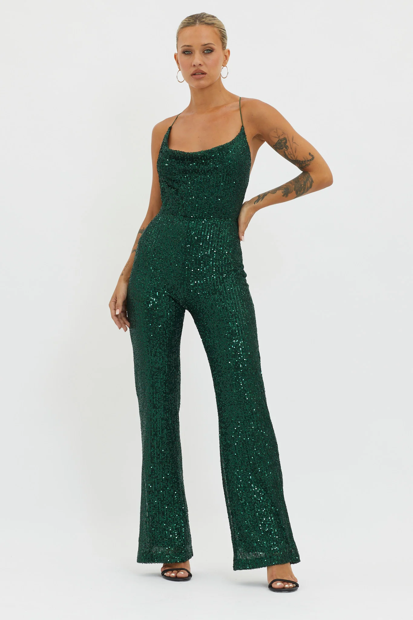 Midnight Kiss Sequin Jumpsuit Hunter - Ruaus