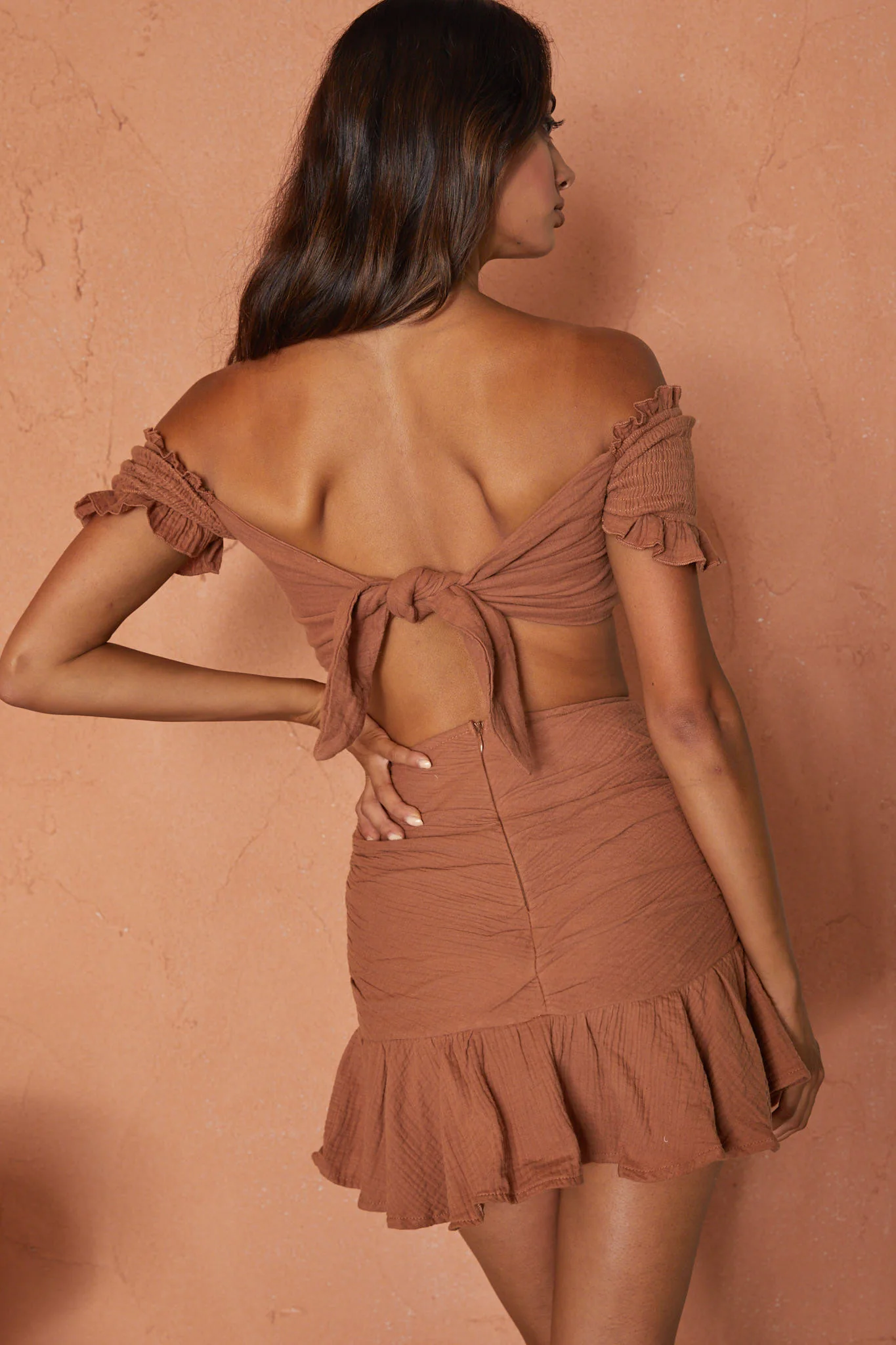 Rise And Shine Flounce Ruffle Hem Mini Skirt Latte - Ruaus