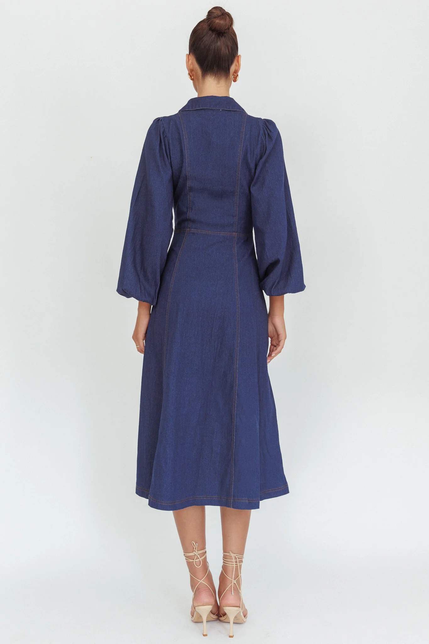 Ania Long Balloon Style Midi Dress Dark Denim - Ruaus