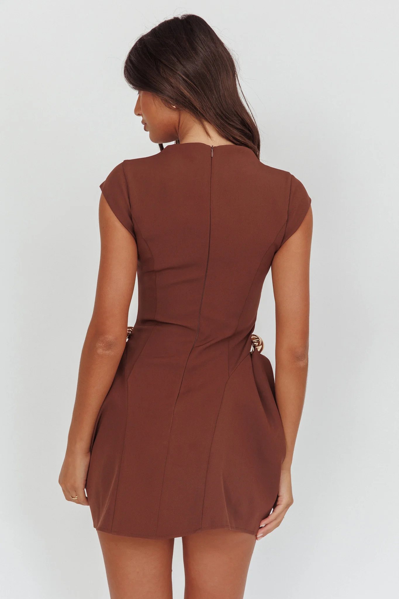 Girl Talks Cap Sleeve Puff Skirt Mini Dress Chocolate - Ruaus