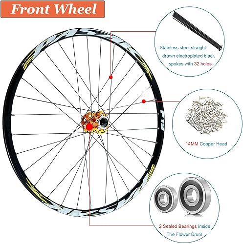 LYYCX AuroraXQ 26/27.5/29' MTB Laufradsatz, Mountainbike Vorderrad Quick Release, HG Scheibenbremse Fahrrad Hinterrad 32H Passend 7-12 Speed Kassette(1 Paar (vorne + hinten),29 Zoll) - Ruaus