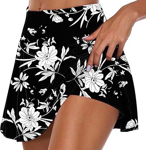 Rock mit Hose Drunter Tennisrock Damen Sports Hohe Taille Golfrock Sportrock Sommer Röcke für Wanderrock Outdoor Hosenrock Lässig Sport Minirock Workout Rock Tennisröcke Laufen Laufröcke - Ruaus