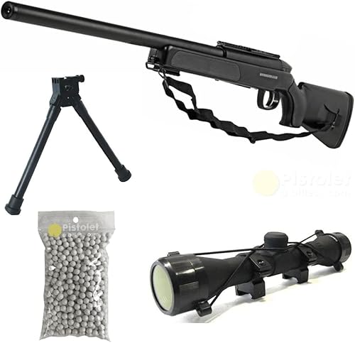 Swiss arms Pack Prestige Airsoft Eagle Sniper schwarz-gefedert/Spring/Aufladung Handbuch (0,5 Joule)-mit Zubehör - Ruaus