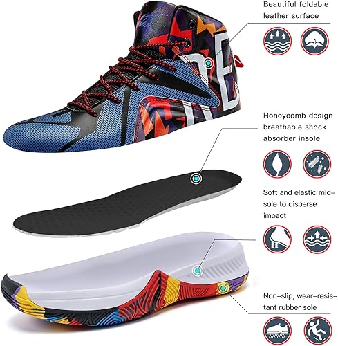 ASHION Basketballschuhe Jungen Turnschuhe Kinder Sneaker High Top Outdoor Sportschuhe Anti Skid Atmungsaktive(AB Mehrfarbig,40EU) - Ruaus