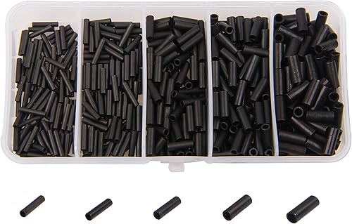 SHADDOCK 500stk Angeln Single Barrel Crimpen Loop Sleeve 5 Größen gemischt Mattschwarz Messingrohr Angeln Drahtführer Takel Angelschnur Steckerkit - Ruaus