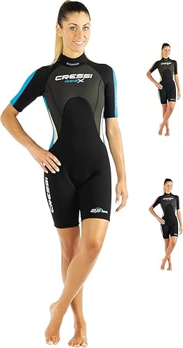 CRESSI Women's Med X Lady Shorty Wetsuit 2.5mm Black/Light Blue/Grey 2XL/6 Kurzer Neoprenanzug für Damen aus 2,5 mm Hochelastischem, Schwarz/Hellblau/Grau, XXL - Ruaus