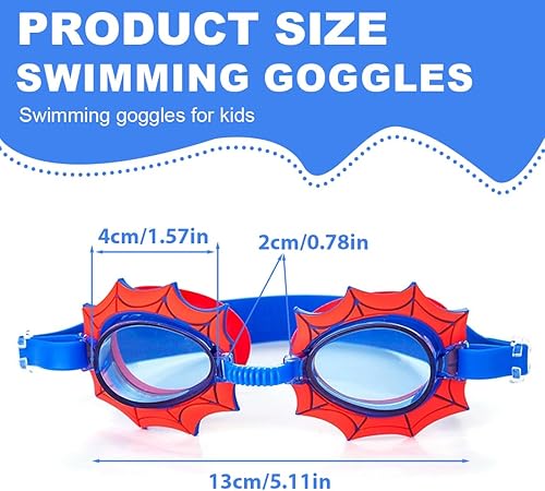 EIROVYA Schwimmbrille, Kinderschwimmbrille mit Anti-Fog-Linse, wasserdichte Schwimmbrille, weiche Silikon-Schwimmbrille, Spinne, 1 Stück - Ruaus