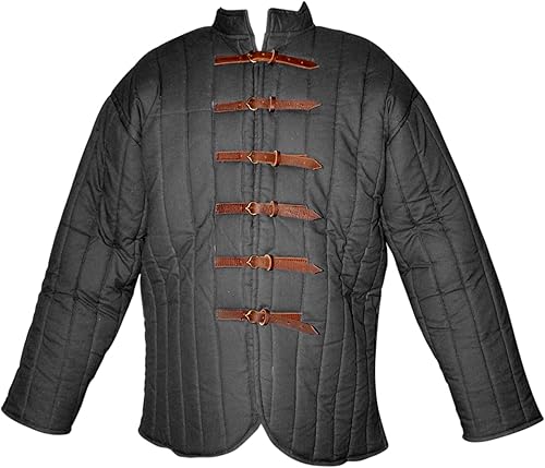 SAY Mittelalter Gambeson mit Lederschnallen – Schwarz - Ruaus