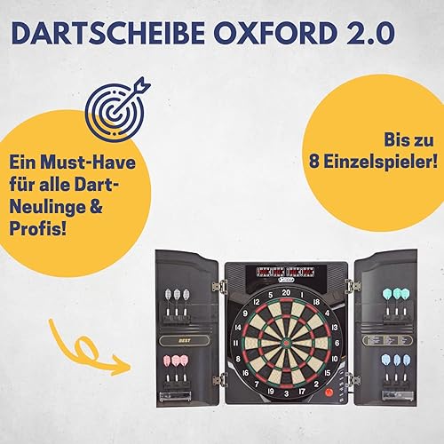 Best Sporting Dartscheibe elektronisch Oxford 2.0 I elektronische Dartscheibe mit LED-Anzeigen I E-Dartscheibe mit 12 Dartpfeilen & Ersatzspitzen I Dartboard Kabinett mit Walnuss-Optik - Ruaus