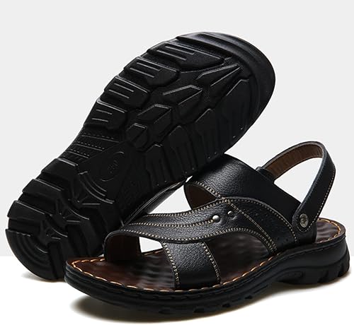 LTHTX Herren-Sandalen aus Leder, bequem, atmungsaktiv, Sport-Sandalen, offene Zehen, Urlaub, Strand, Hausschuhe für den Sommer - Ruaus