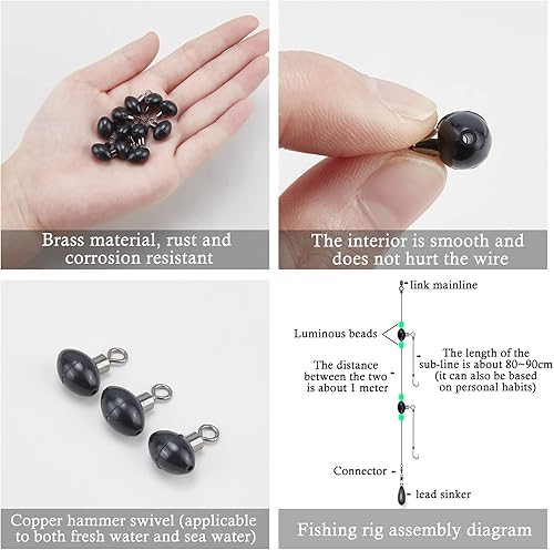 SUPERFINDINGS 50 Stück Angelrollen Swivel Slider Bead 16x12mm Fisch Pulley Schnurverbinder Angelgerät Schnurverbinder Angelgerät Running Slider Bead Swivel - Ruaus